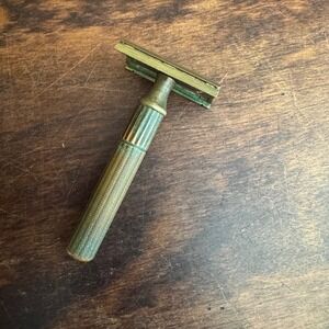Vintage Gillette Brass Safety Razor Double Edge Antique Shaving Gold Tone